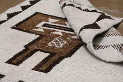 Folk Art Brown and Ivory Triangular Geometric Medallion Wool Runner 3'x11'2''