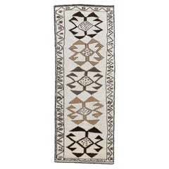 Folk Art Brown and Ivory Triangular Morif Wool Runner 4'x10'6''