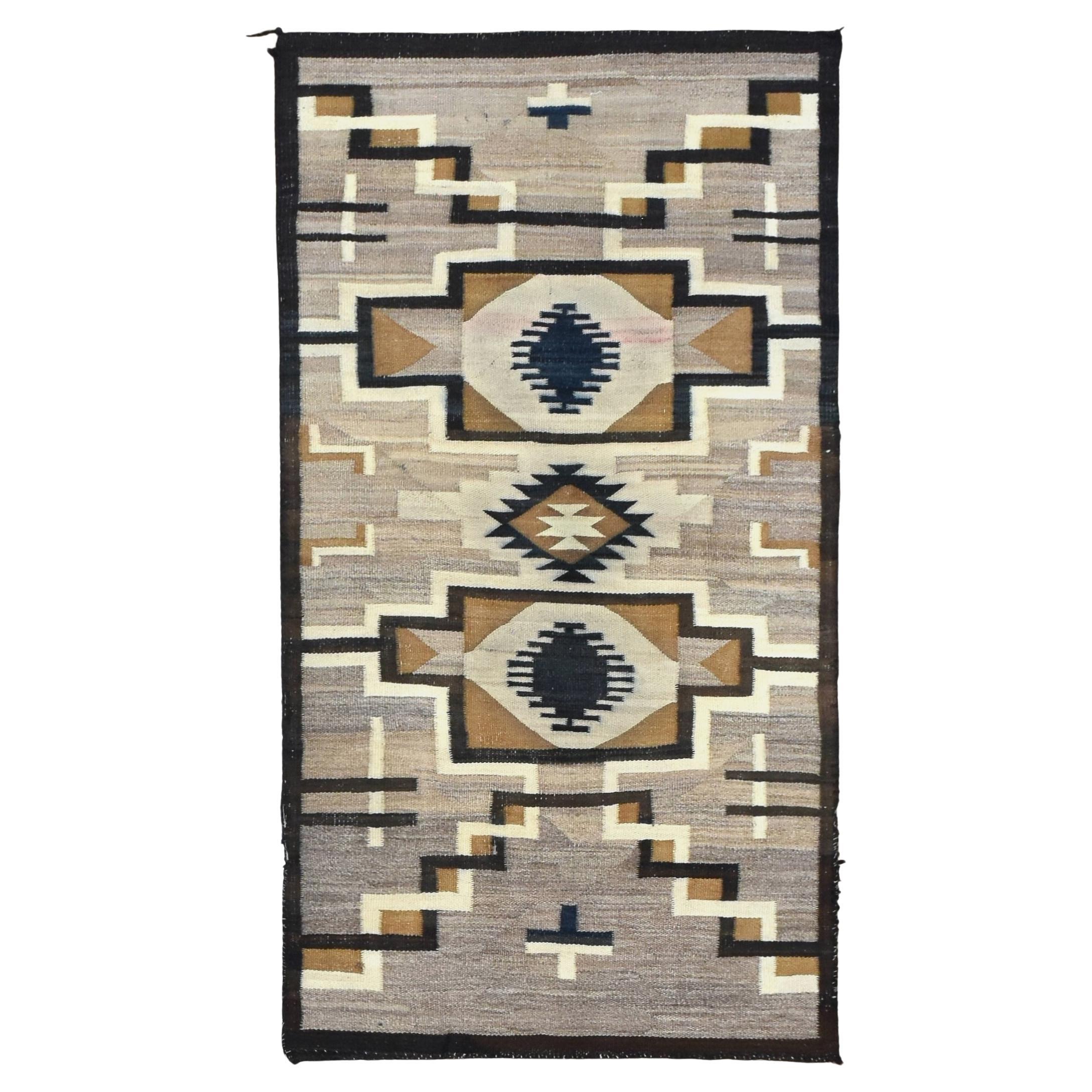 Folk-Art Brown Hand-Woven Wool Rug 4'1''x8'