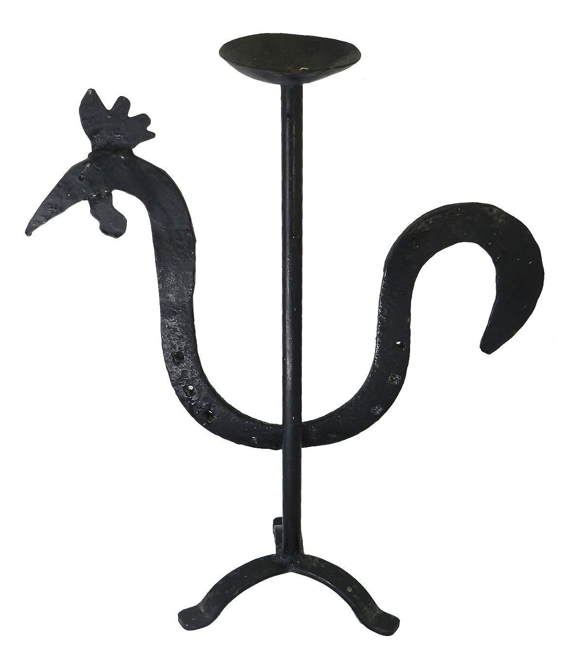 Folk Art Candlestick French Cockerel Primitive Hand Forged Iron, circa 1920 For Sale 4