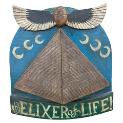 Folk Art Carnival Sign Winged Scarab and Pyramid "Elixer of Life" Circa 1900