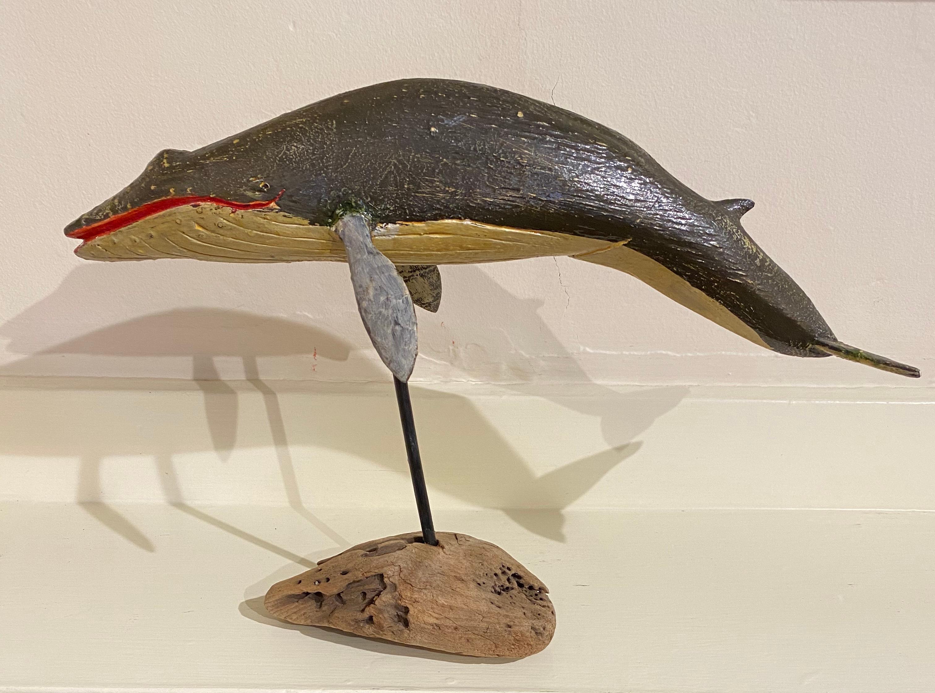 Folk Art Carved and Decorated Sei Whale, circa 1920s In Good Condition In Nantucket, MA