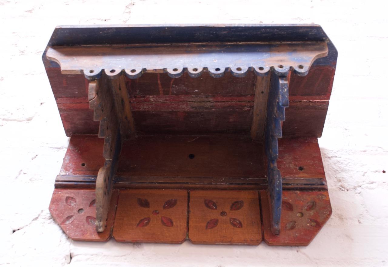 Folk Art Carved and Painted Display Shelf In Distressed Condition In Brooklyn, NY