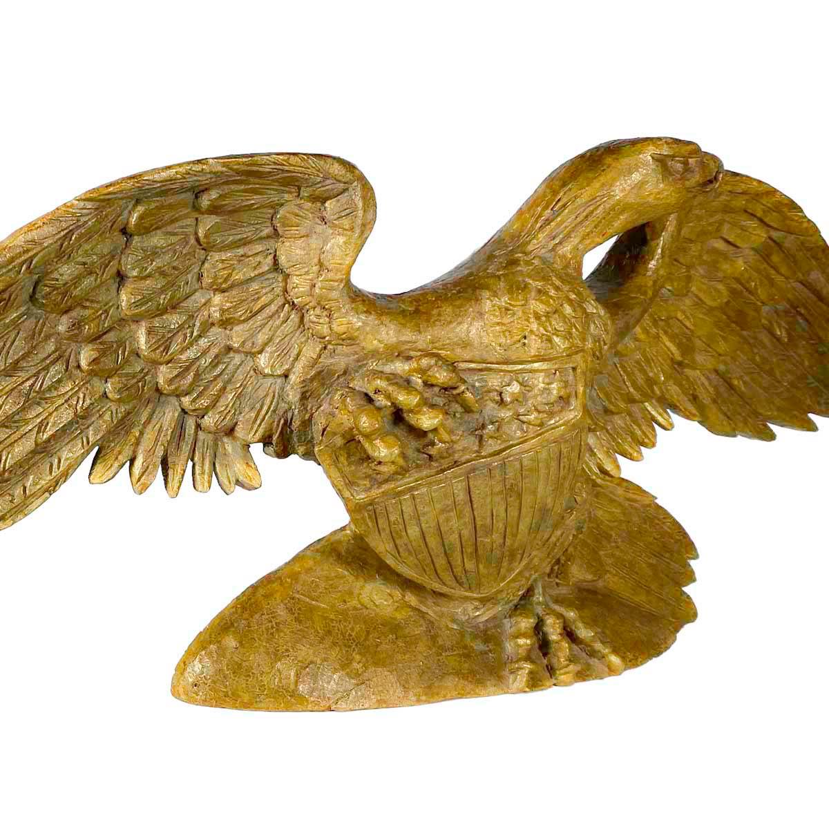 Folk Art Carved and Painted Figure of a Spread Winged Eagle with Shield In Good Condition In Nantucket, MA