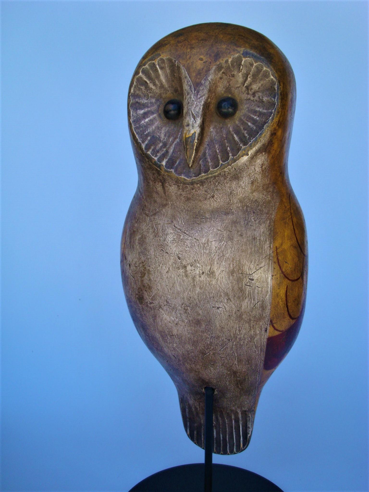Wood Folk Art Carved and Painted Owl Decoy, USA, 1900's For Sale