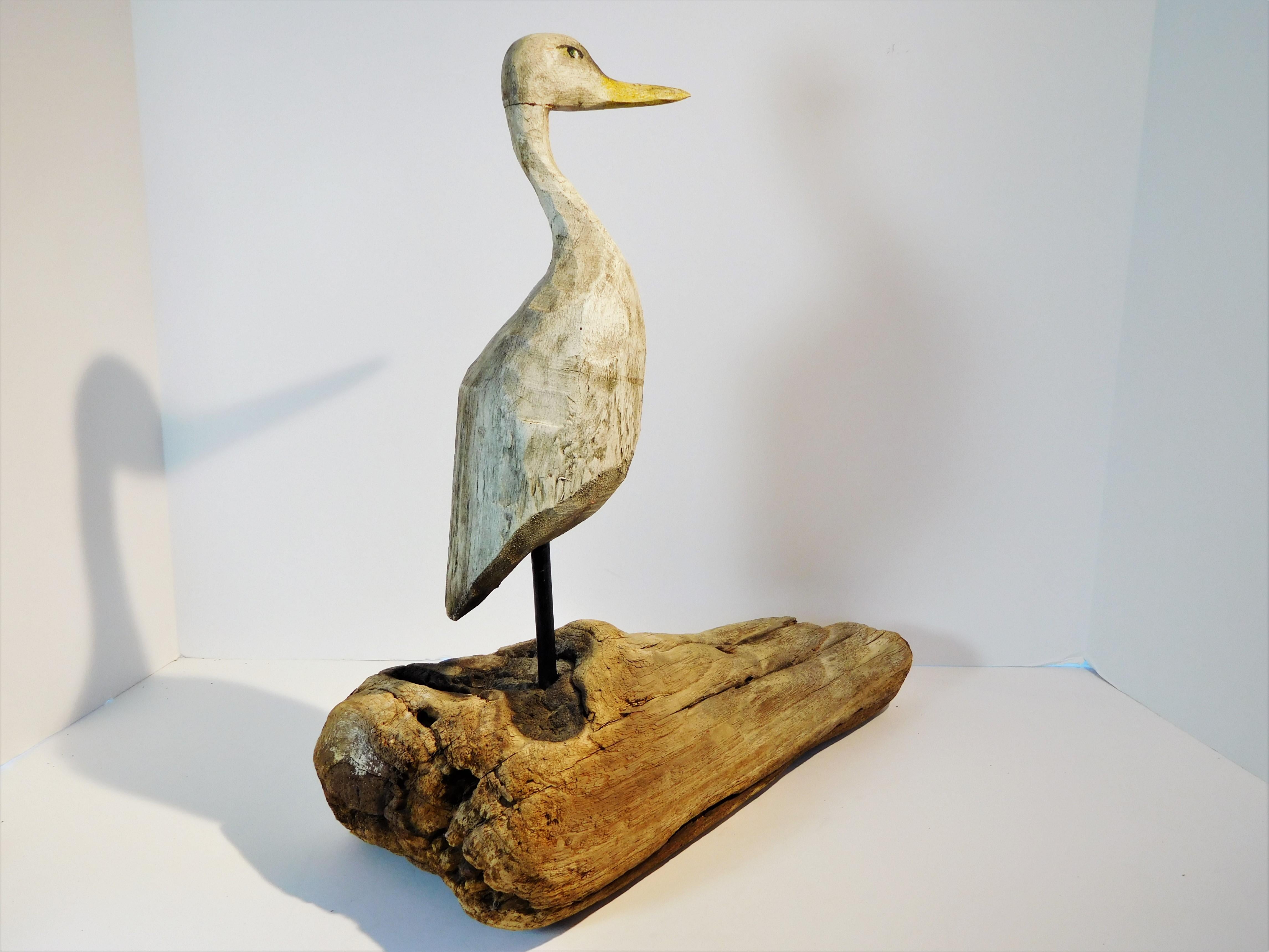 Folk Art Carved and Painted Shore Bird Decoy, Mid-20th Century In Good Condition For Sale In Quechee, VT