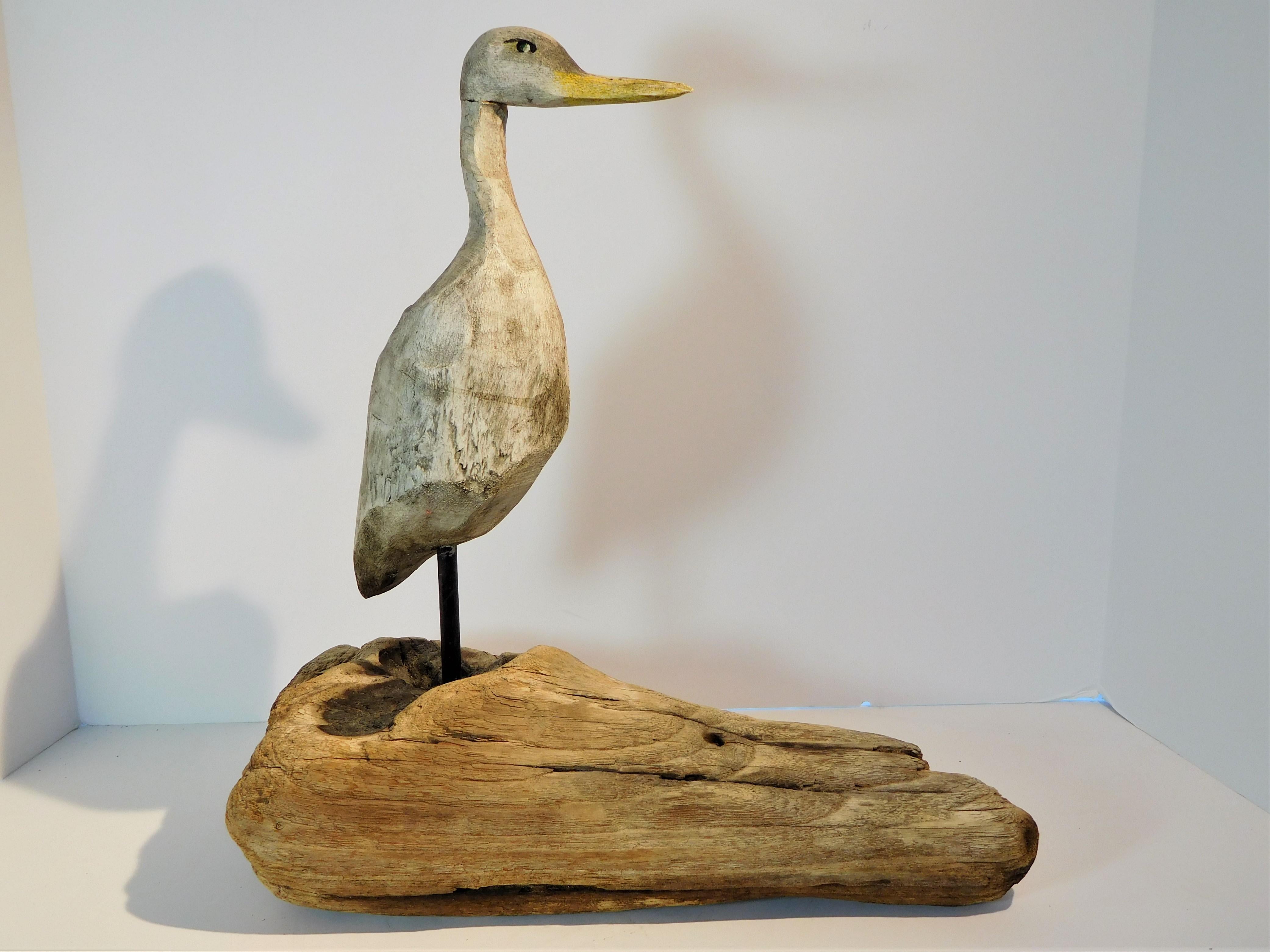 Wood Folk Art Carved and Painted Shore Bird Decoy, Mid-20th Century For Sale