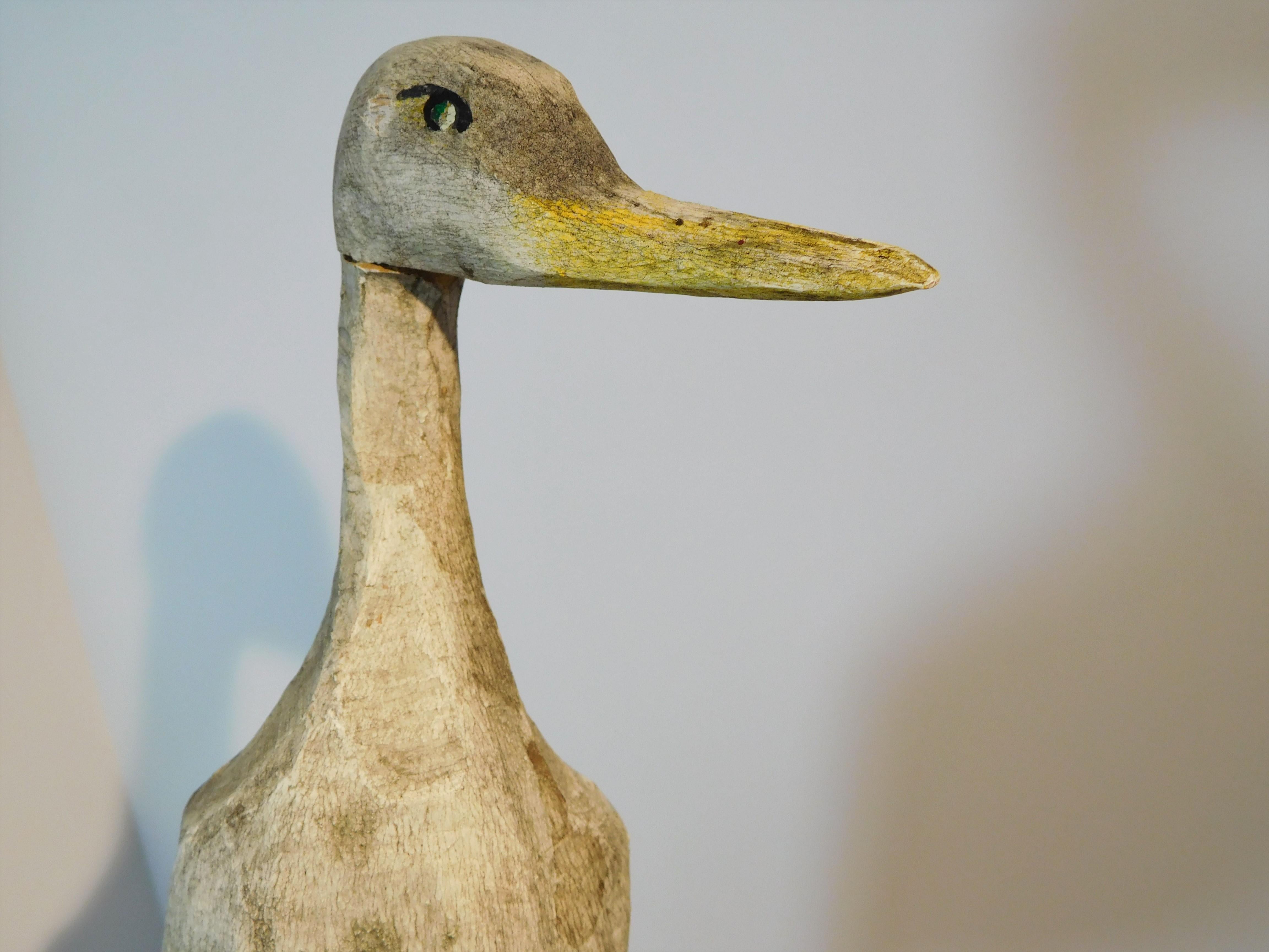 Folk Art Carved and Painted Shore Bird Decoy, Mid-20th Century For Sale 1