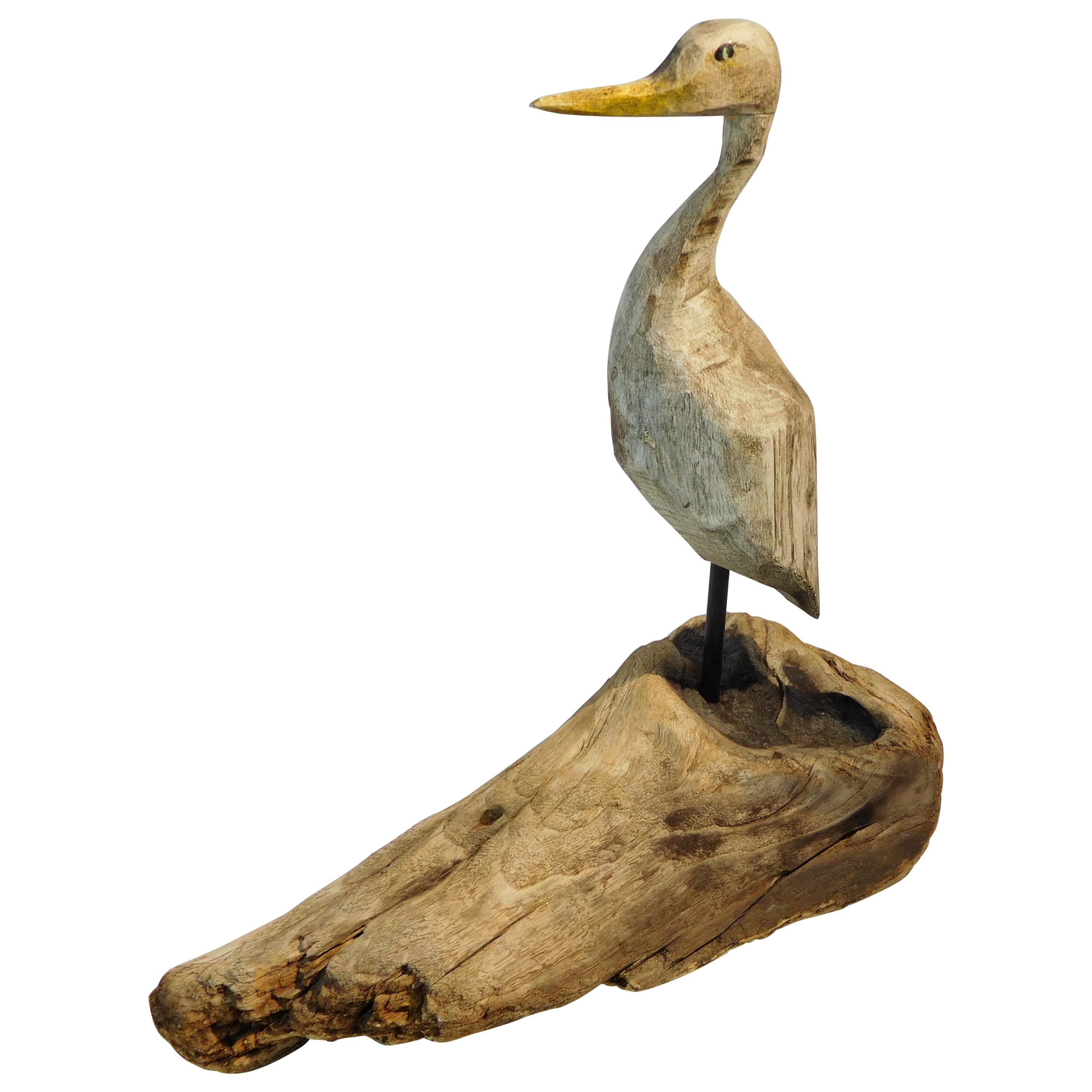 Folk Art Carved and Painted Shore Bird Decoy, Mid-20th Century For Sale