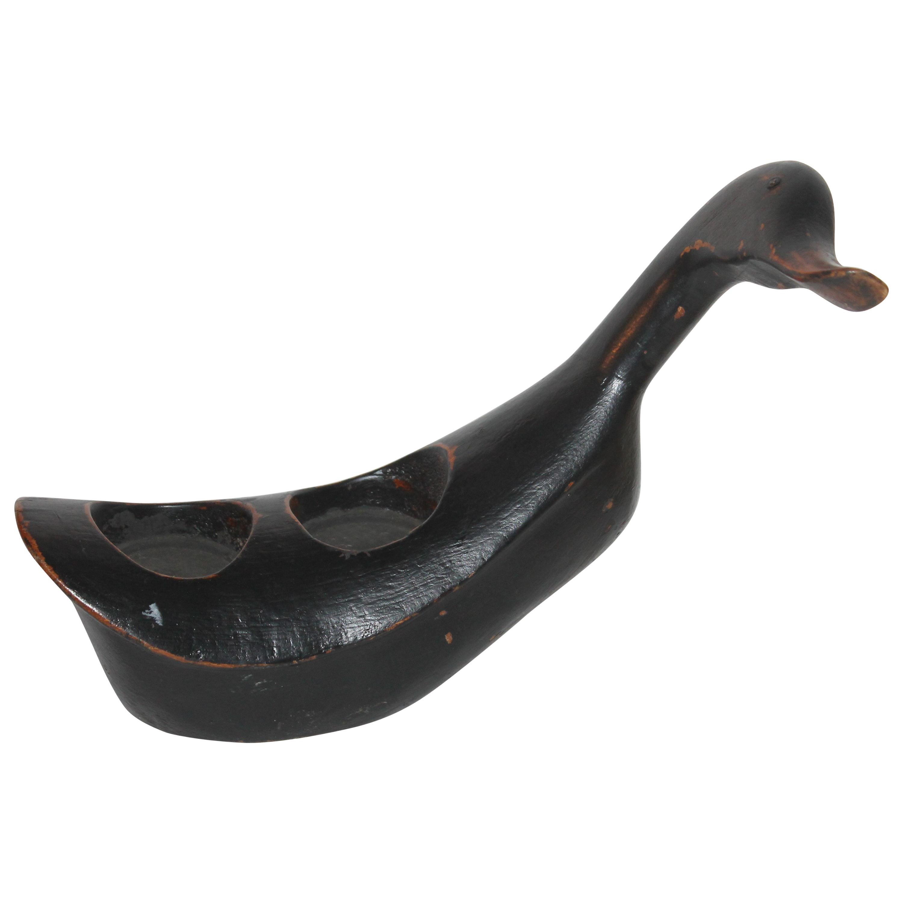 Folk Art Carved Duck with Cut Outs For Sale