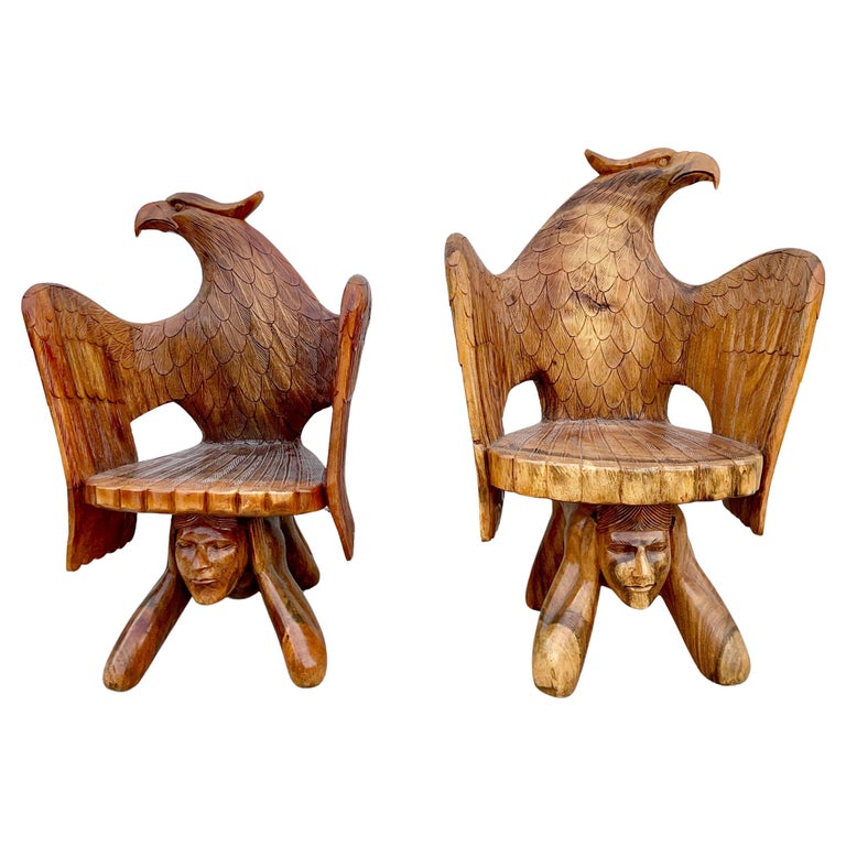 Folk Art Carved Eagle Chairs For Sale at 1stDibs