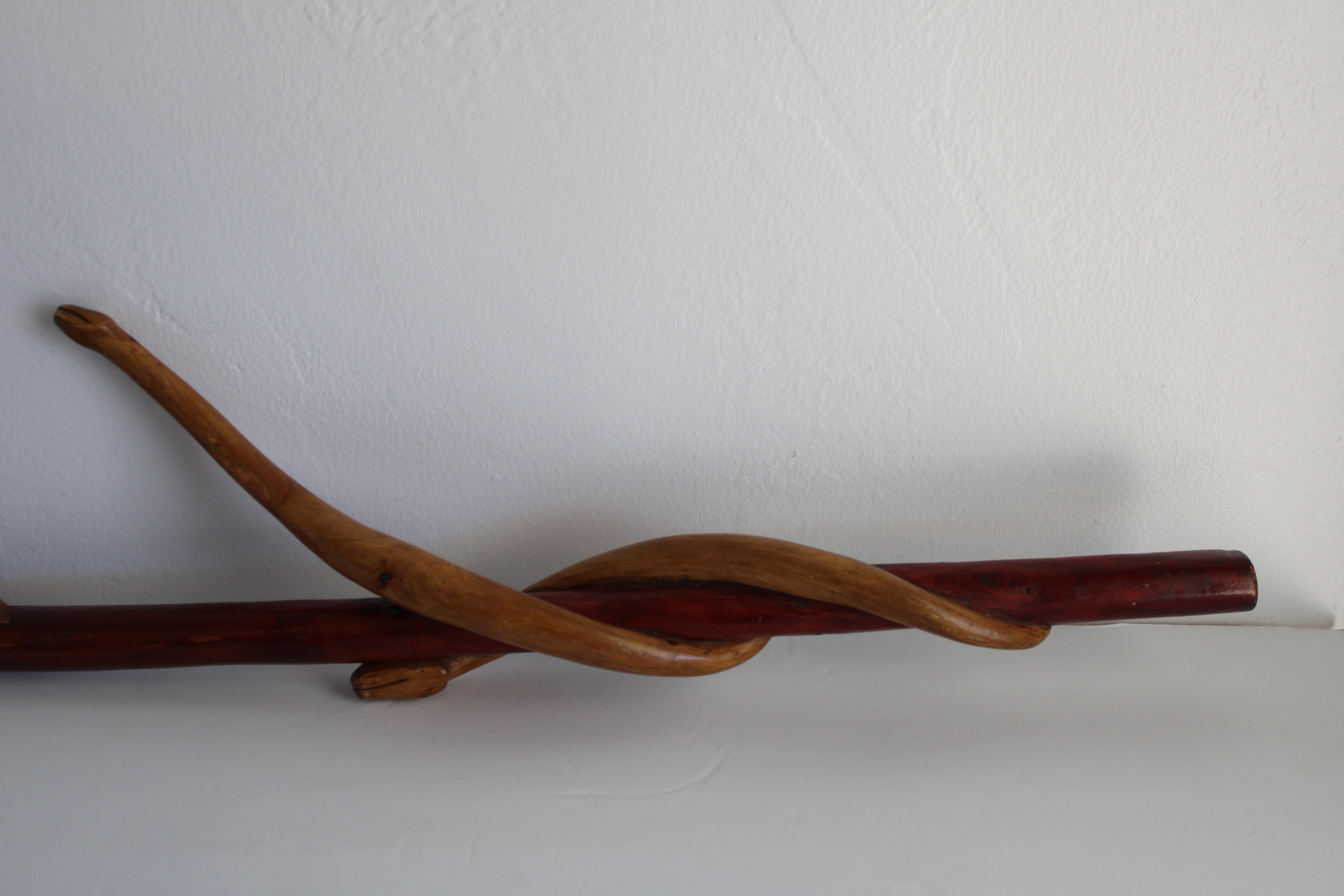 Folk Art Carved Walking Cane, Snakes and Fish For Sale 4