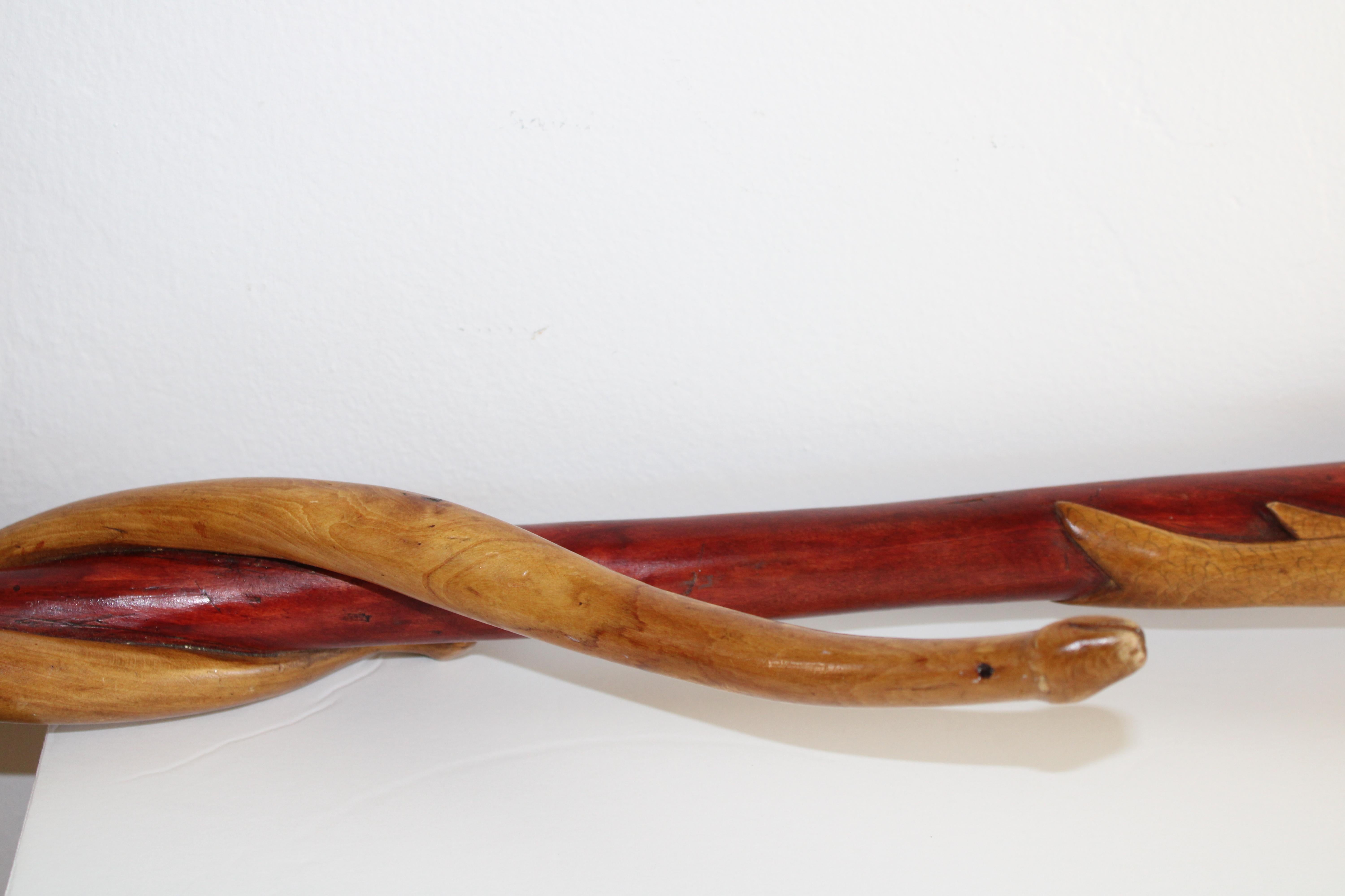 Folk Art Carved Walking Cane, Snakes and Fish For Sale 2
