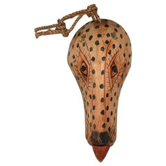Folk Art Carved Wood Dog Face Wall Hanging, Sumatra