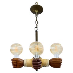 Folk Art Carved Wood Four “Arm” and Four Light Chandelier