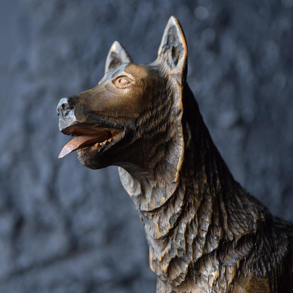 Folk Art Carved Wood German Shepherd Dog Statue 10