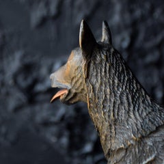 Folk Art Carved Wood German Shepherd Dog Statue