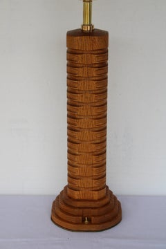 Folk Art Carved Wood Lamp