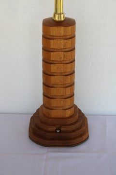 Folk Art Carved Wood Lamp, small