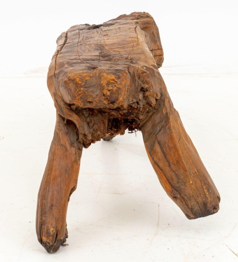 Folk Art Carved Wood Live Edge Stool In Good Condition For Sale In Astoria, NY