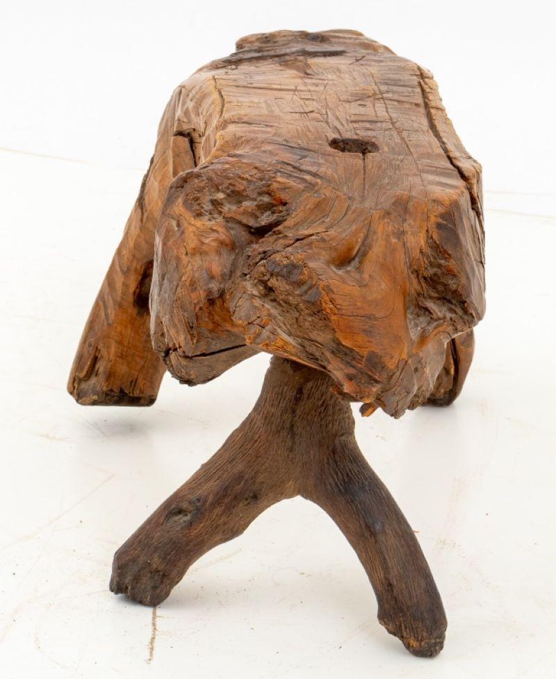 Folk Art Carved Wood Live Edge Stool For Sale 1
