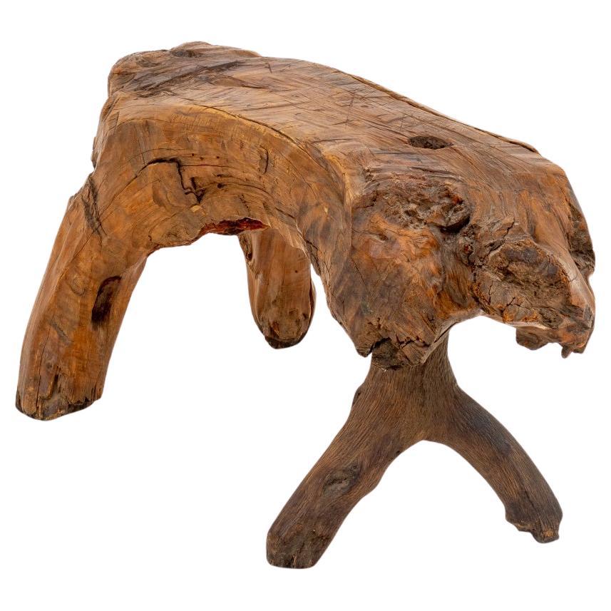 Folk Art Carved Wood Live Edge Stool