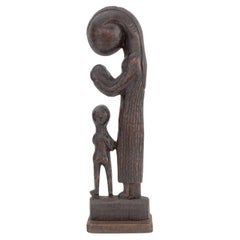 Folk Art Carved Wood Mother and Child Sculpture