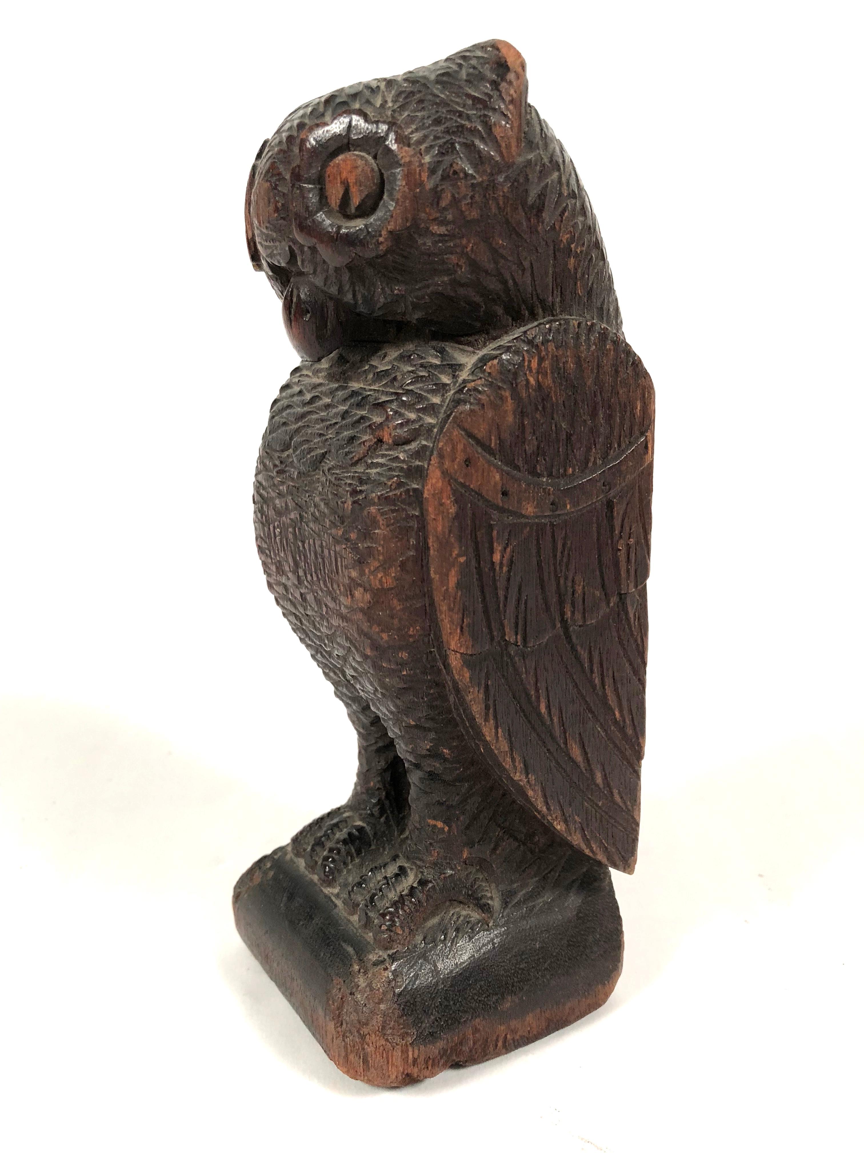 Hand-Carved Folk Art Carved Wood Owl Sculpture