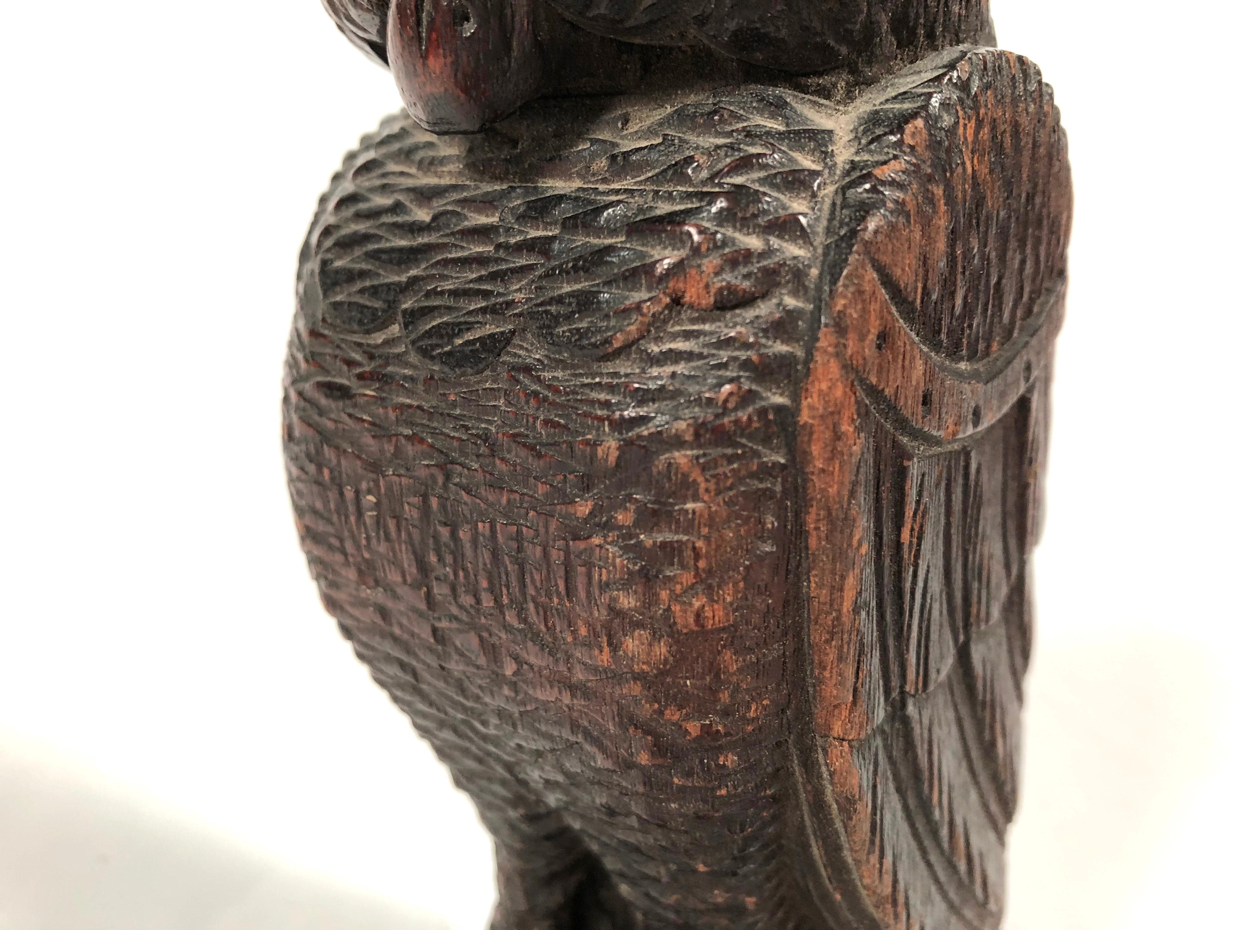 19th Century Folk Art Carved Wood Owl Sculpture