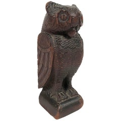 Folk Art Carved Wood Owl Sculpture