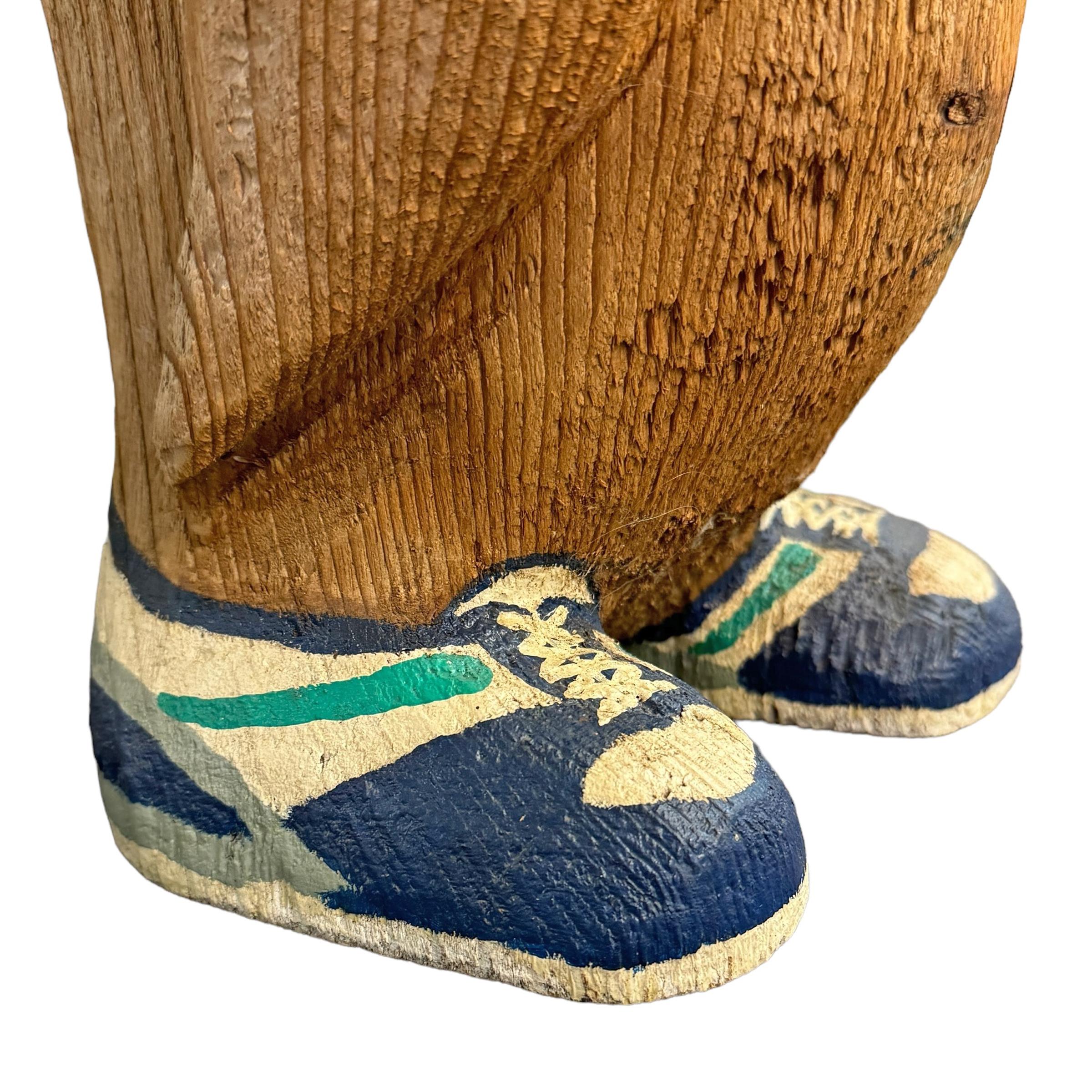 Folk Art Carved Wood Penguin Wearing Nike Shoes 3