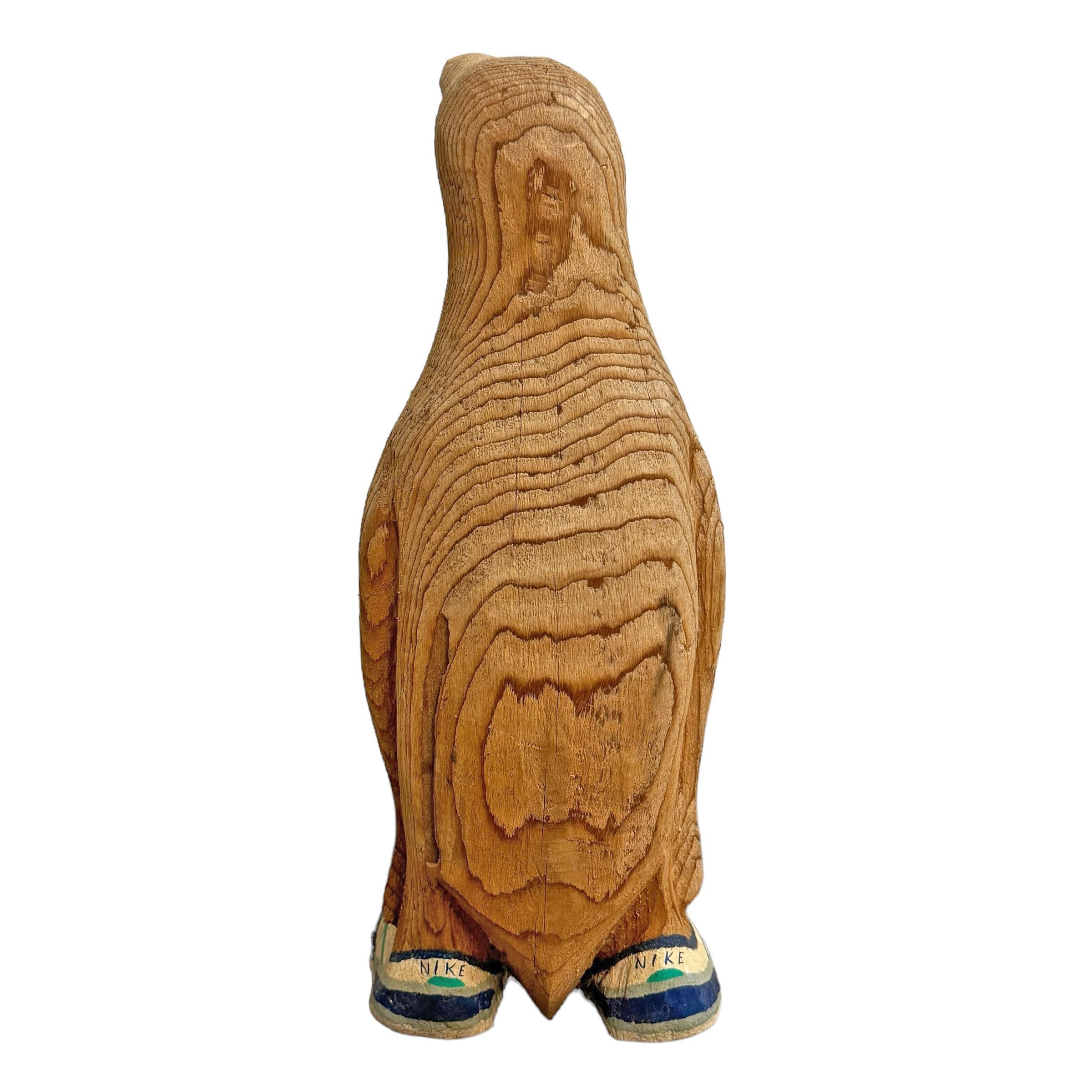 20th Century Folk Art Carved Wood Penguin Wearing Nike Shoes