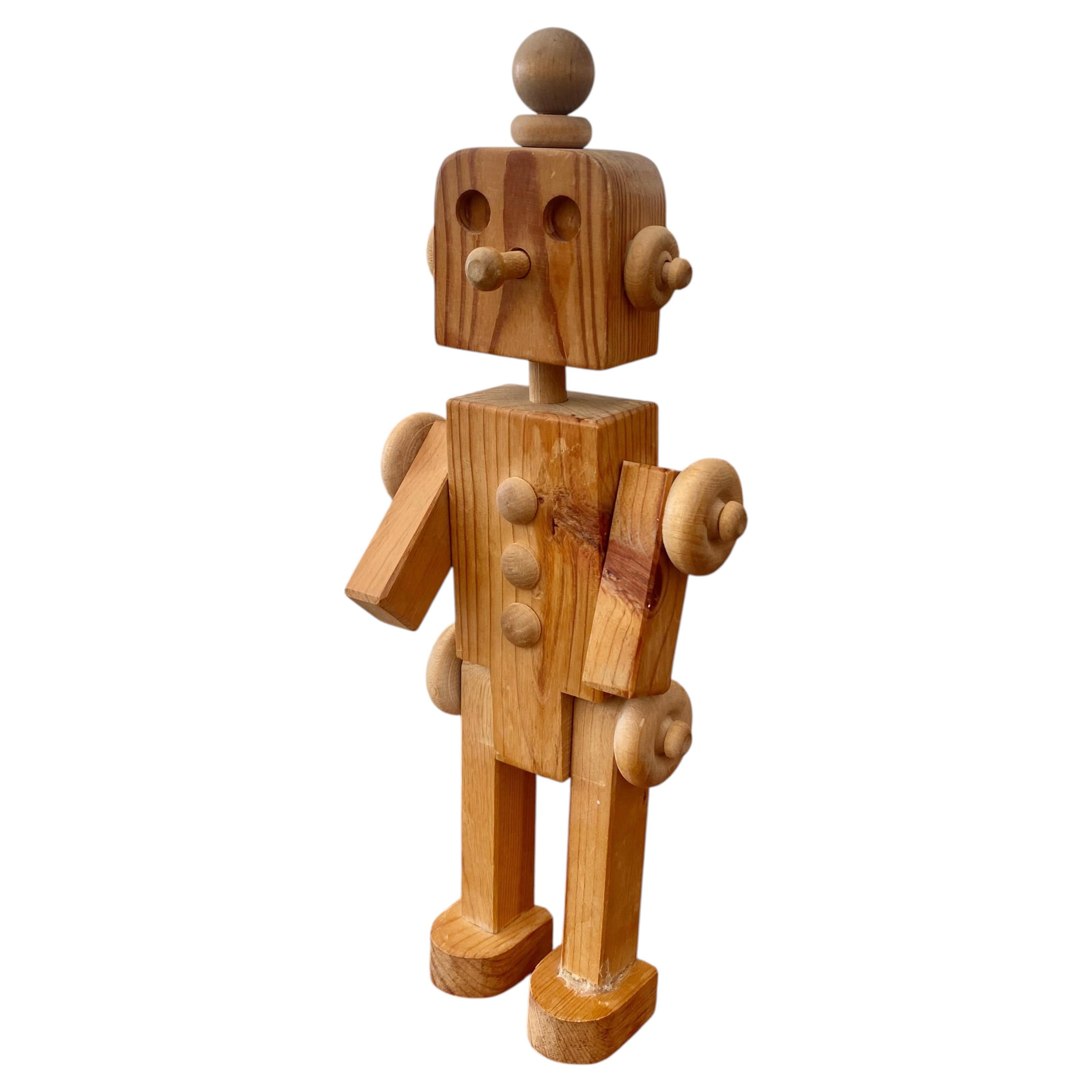 Folk Art Carved Wood Robot, Geometric Figure, Signed 1989