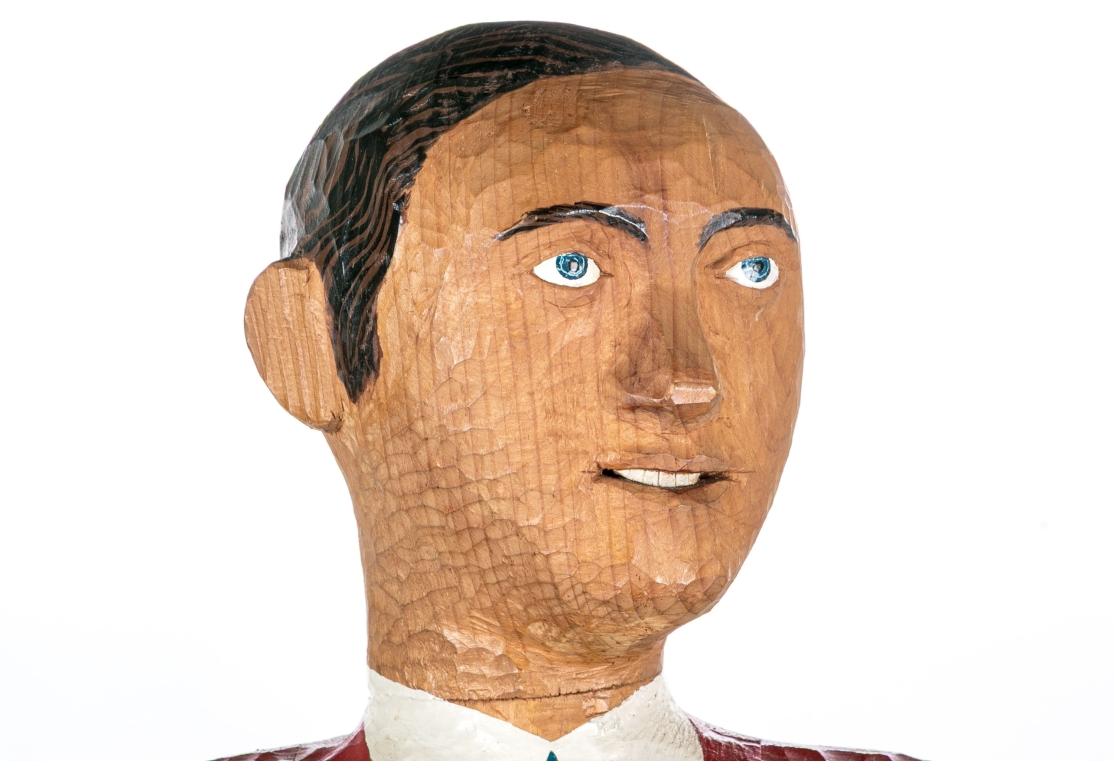 Sculpté Folk Art Carved Wood Statue Signed Colby 1982 en vente