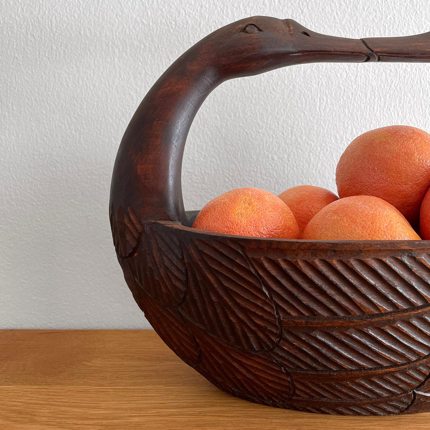 Folk Art Carved Wood Swan Bowl In Good Condition For Sale In Los Angeles, CA