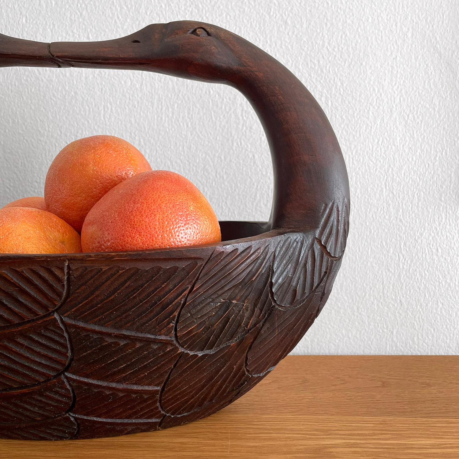 20th Century Folk Art Carved Wood Swan Bowl For Sale