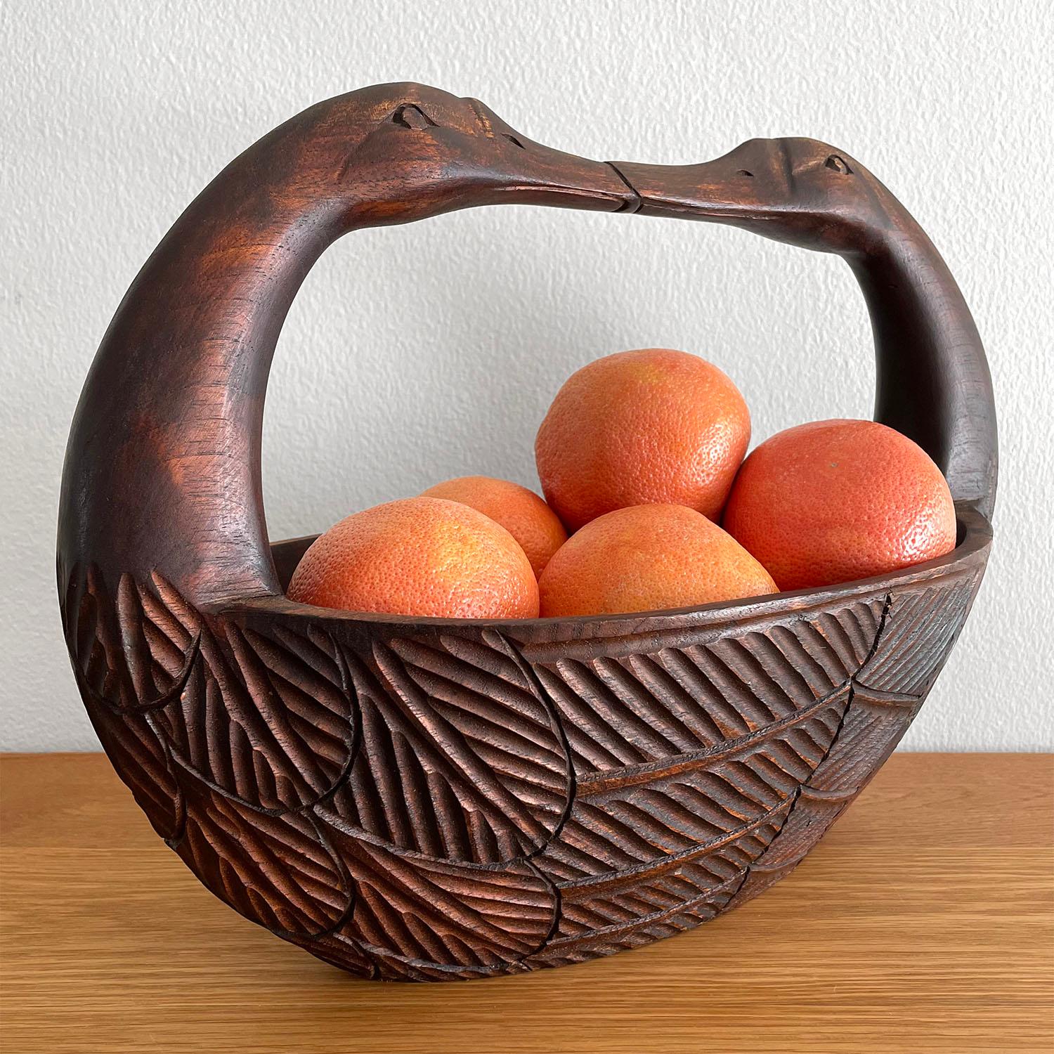 Folk Art Carved Wood Swan Bowl For Sale 2