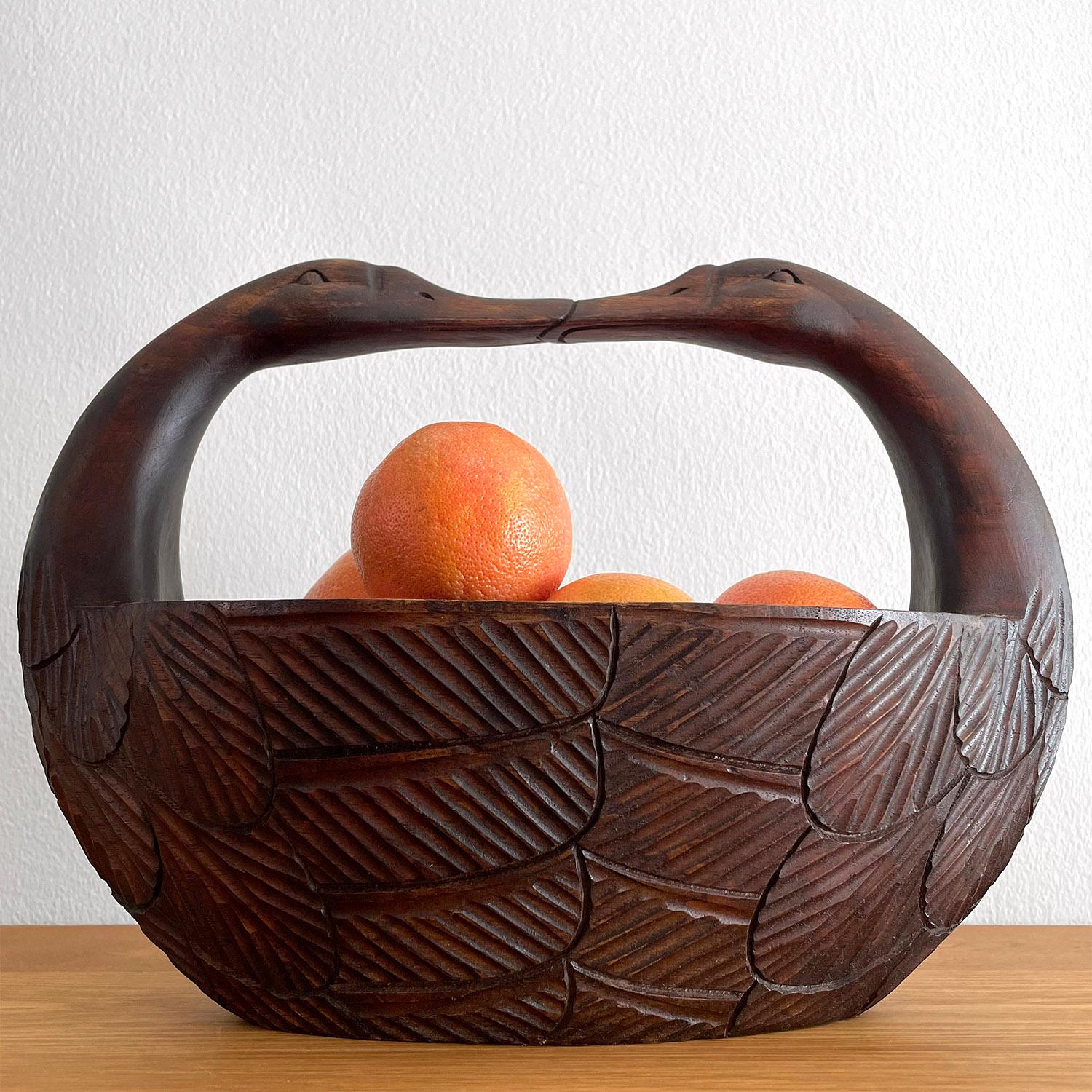 Folk Art Carved Wood Swan Bowl For Sale 5