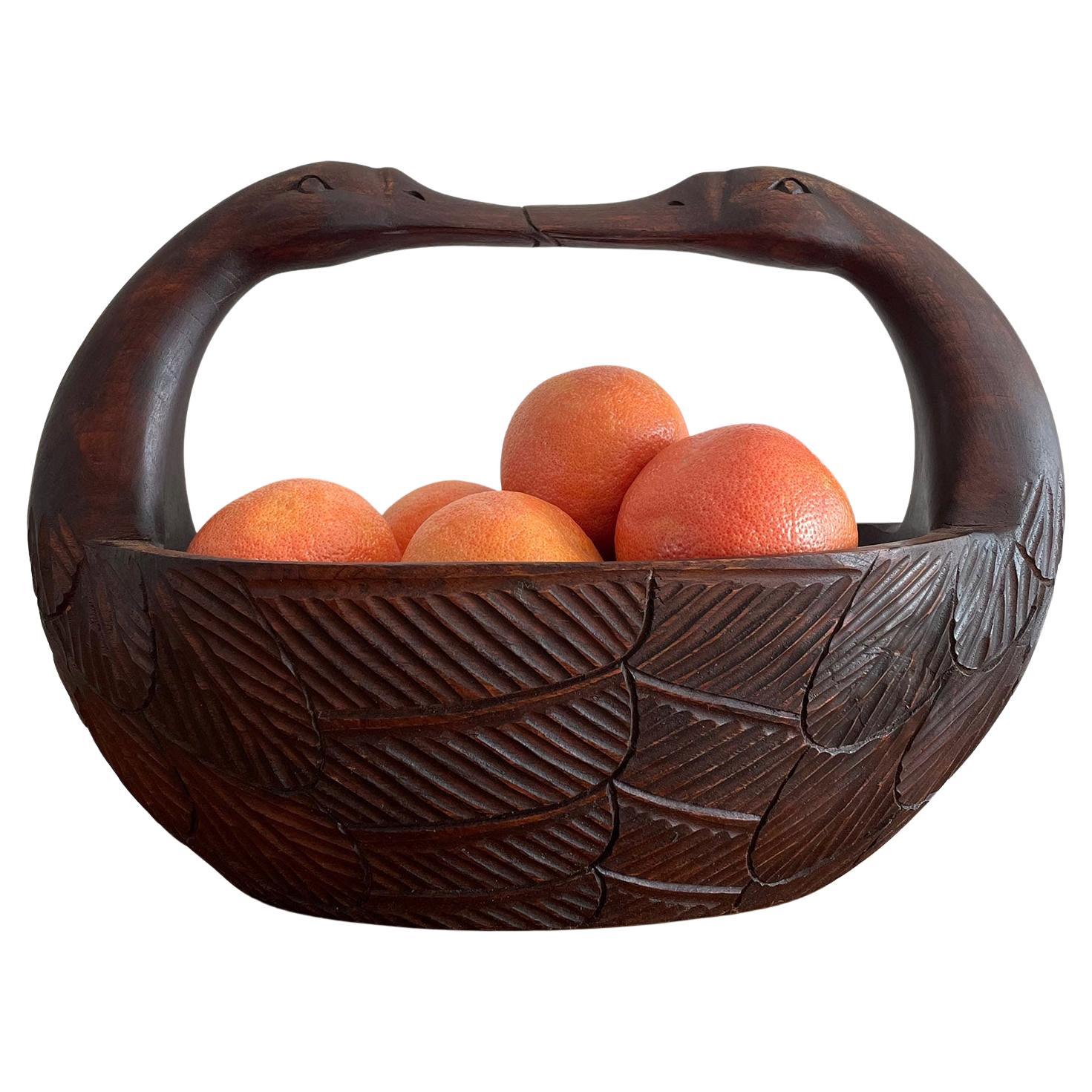 Folk Art Carved Wood Swan Bowl For Sale