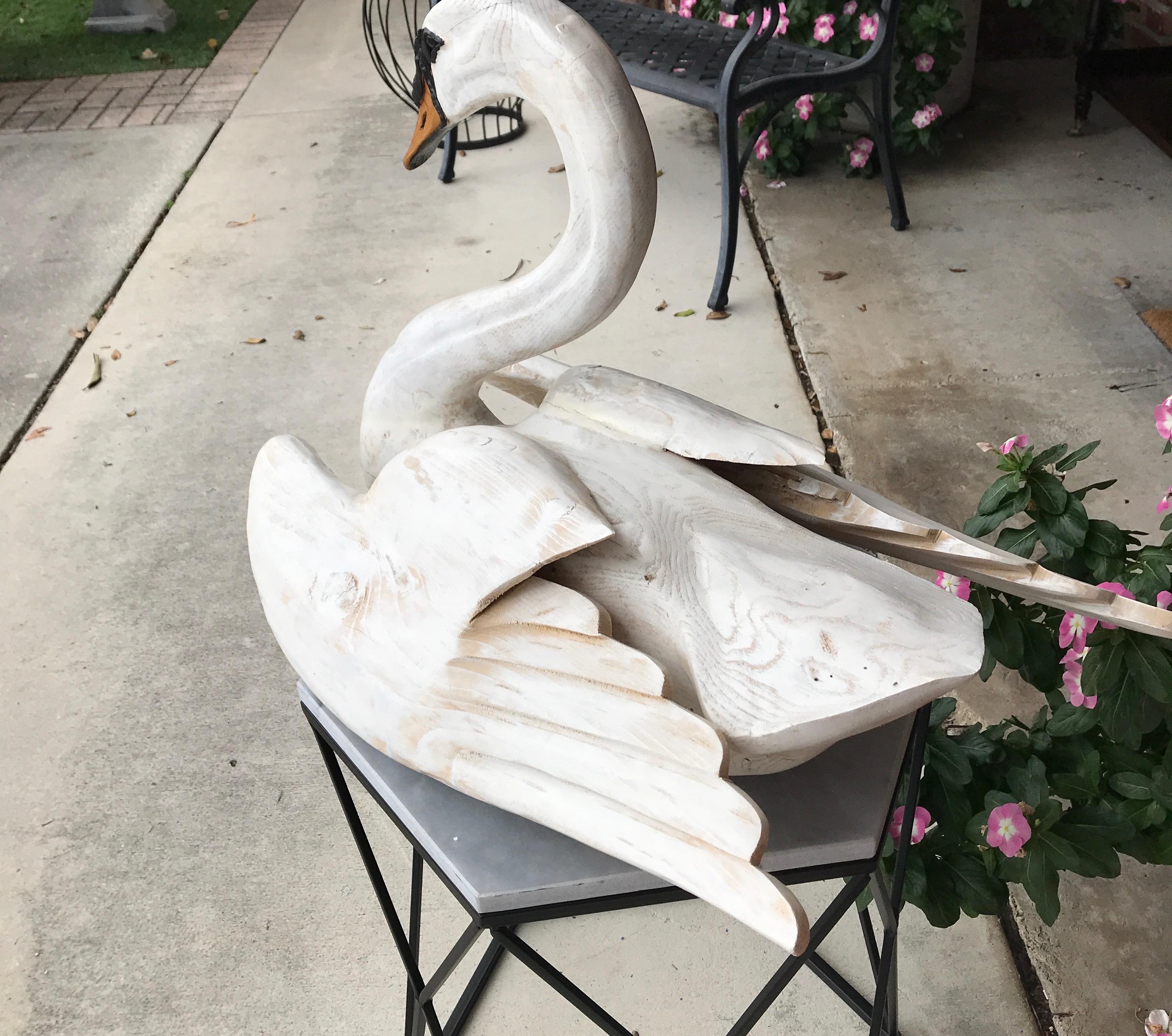 American Folk Art Carved Wood Swan Sculpture