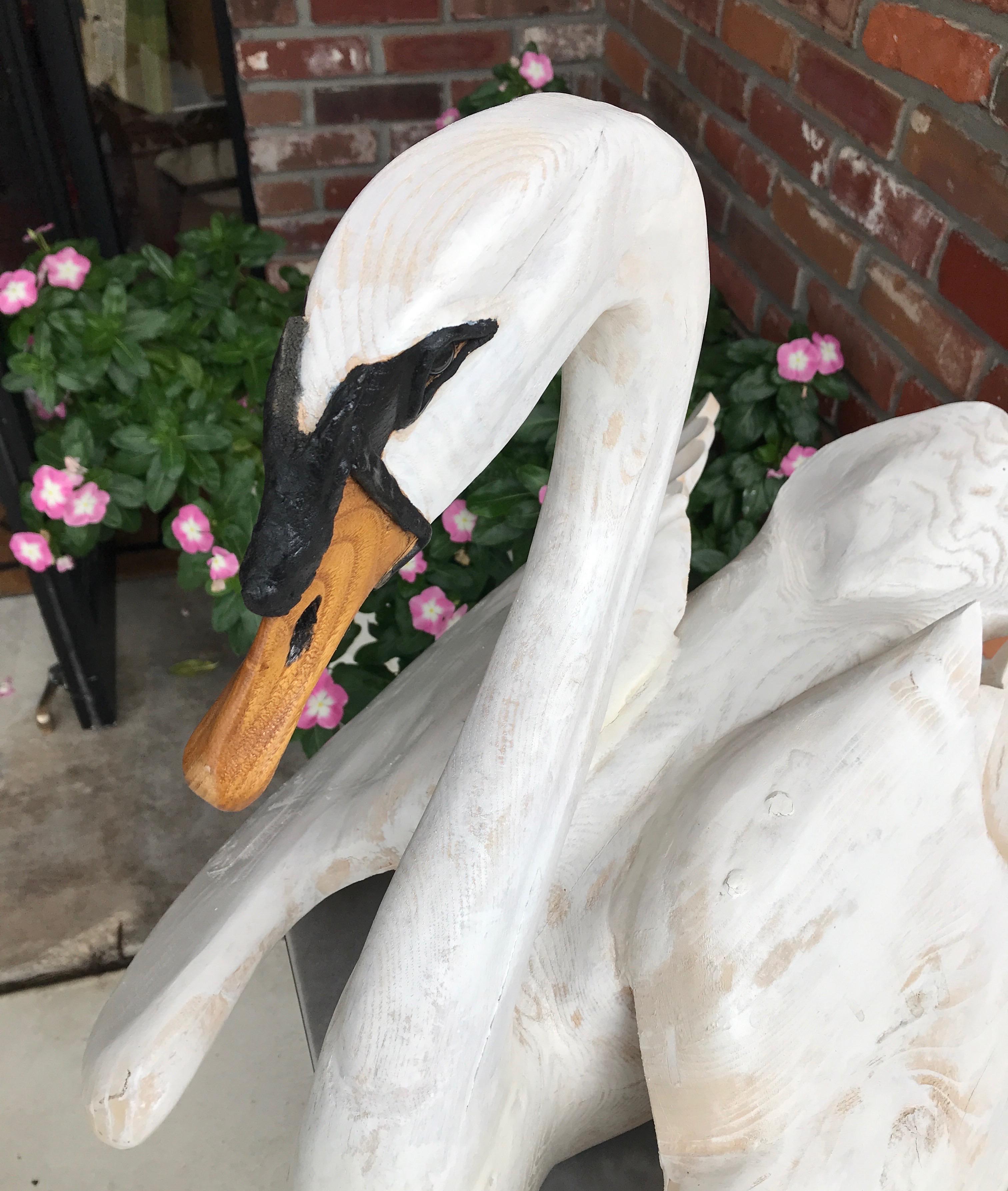 20th Century Folk Art Carved Wood Swan Sculpture