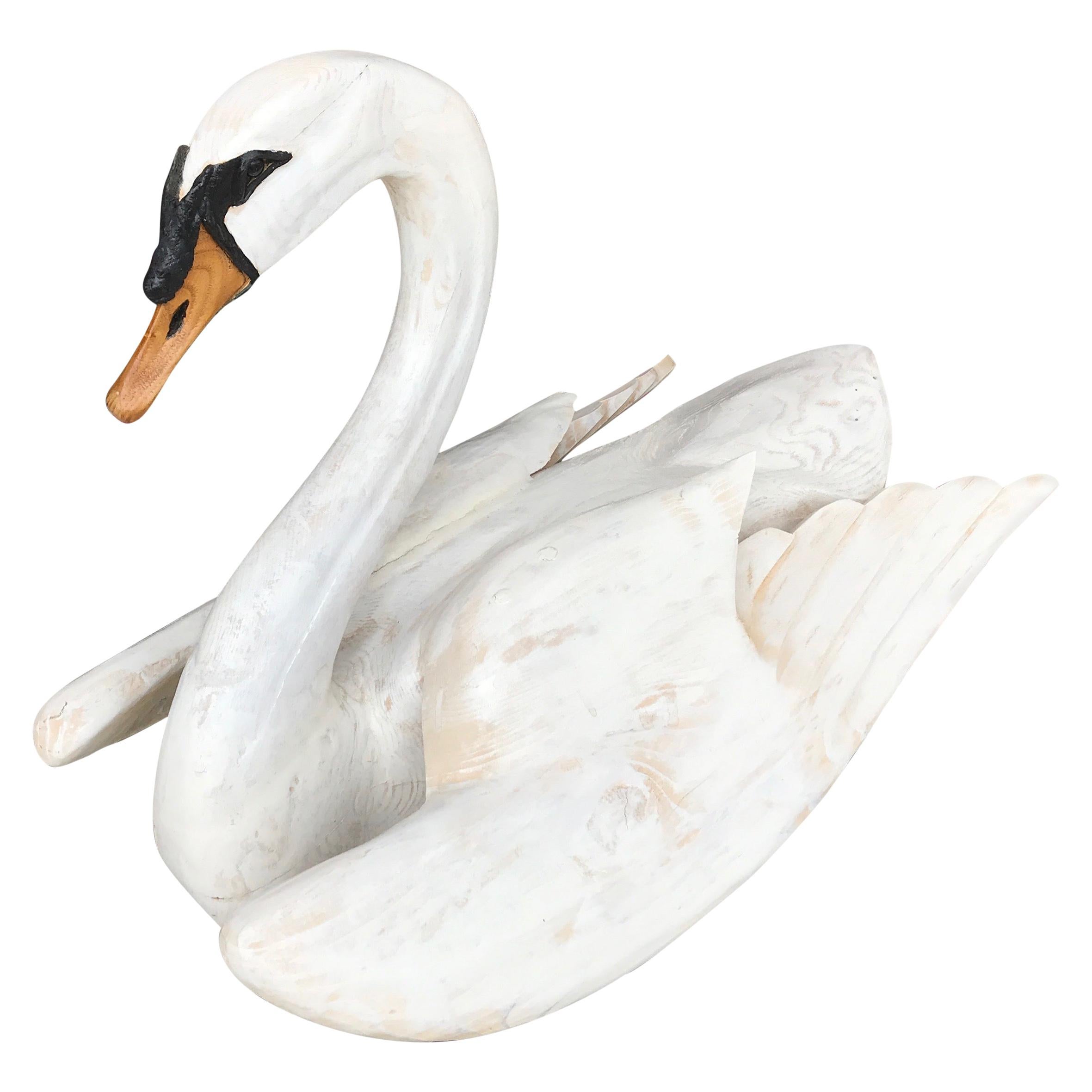 Folk Art Carved Wood Swan Sculpture