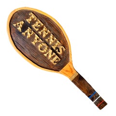 Folk Art Carved Wood 'Tennis Anyone' Racket