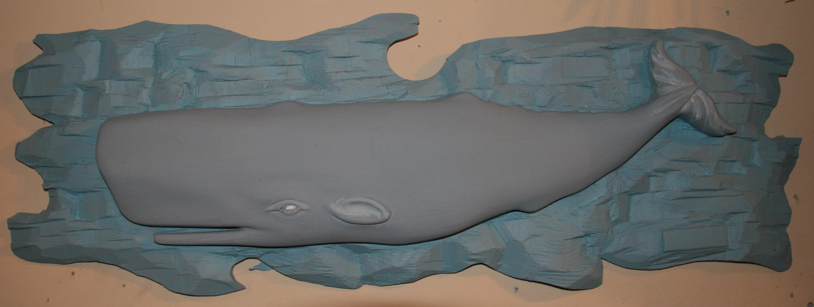 Provincetown Folk Art Carved Wood Whale Wall Sculpture For Sale 3