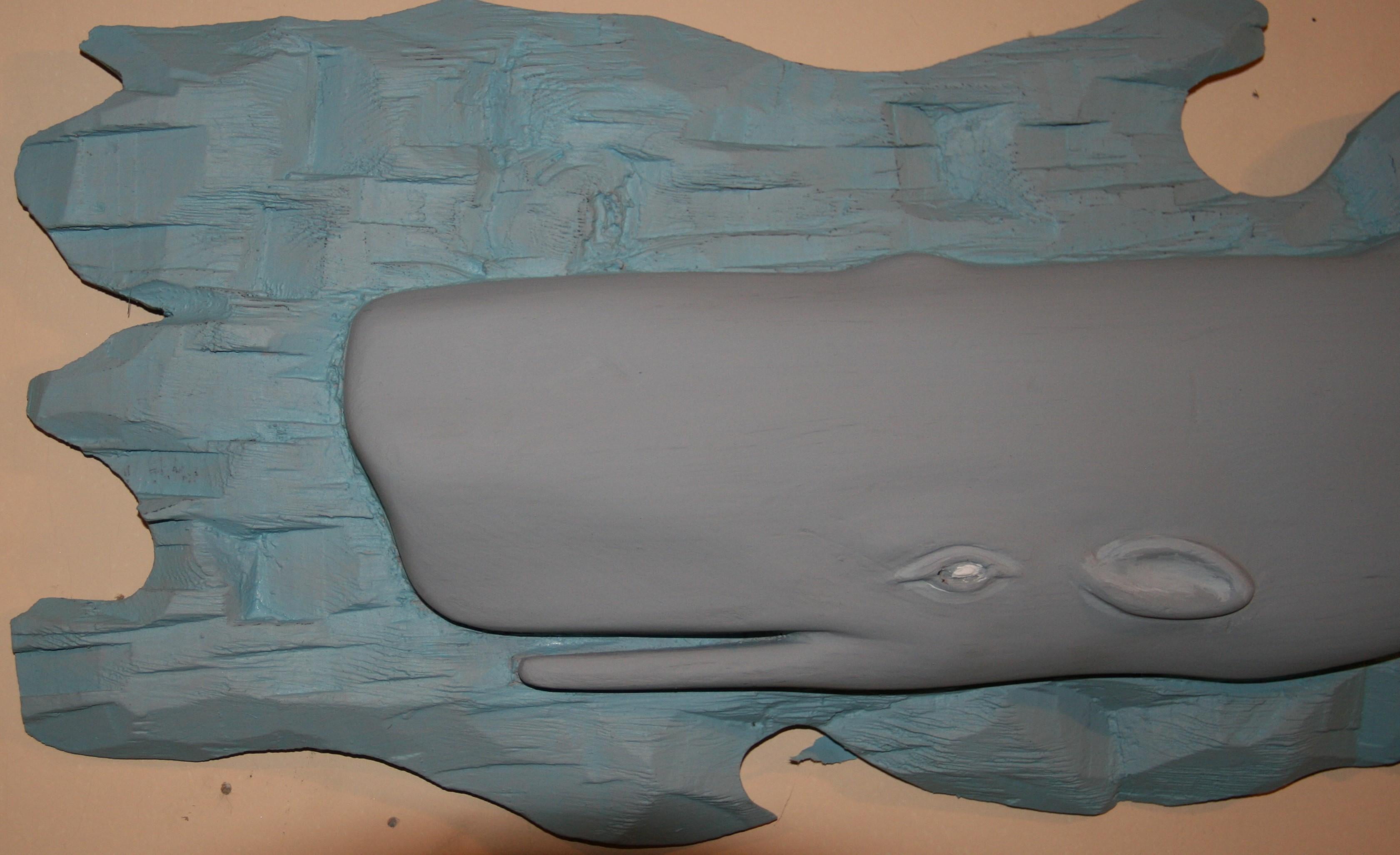 Provincetown Folk Art Carved Wood Whale Wall Sculpture For Sale 5
