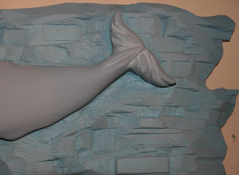 Folk Art Carved Wood Whale Wall Sculpture For Sale at 1stDibs