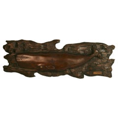 Folk Art Carved Wood Whale Wall Sculpture