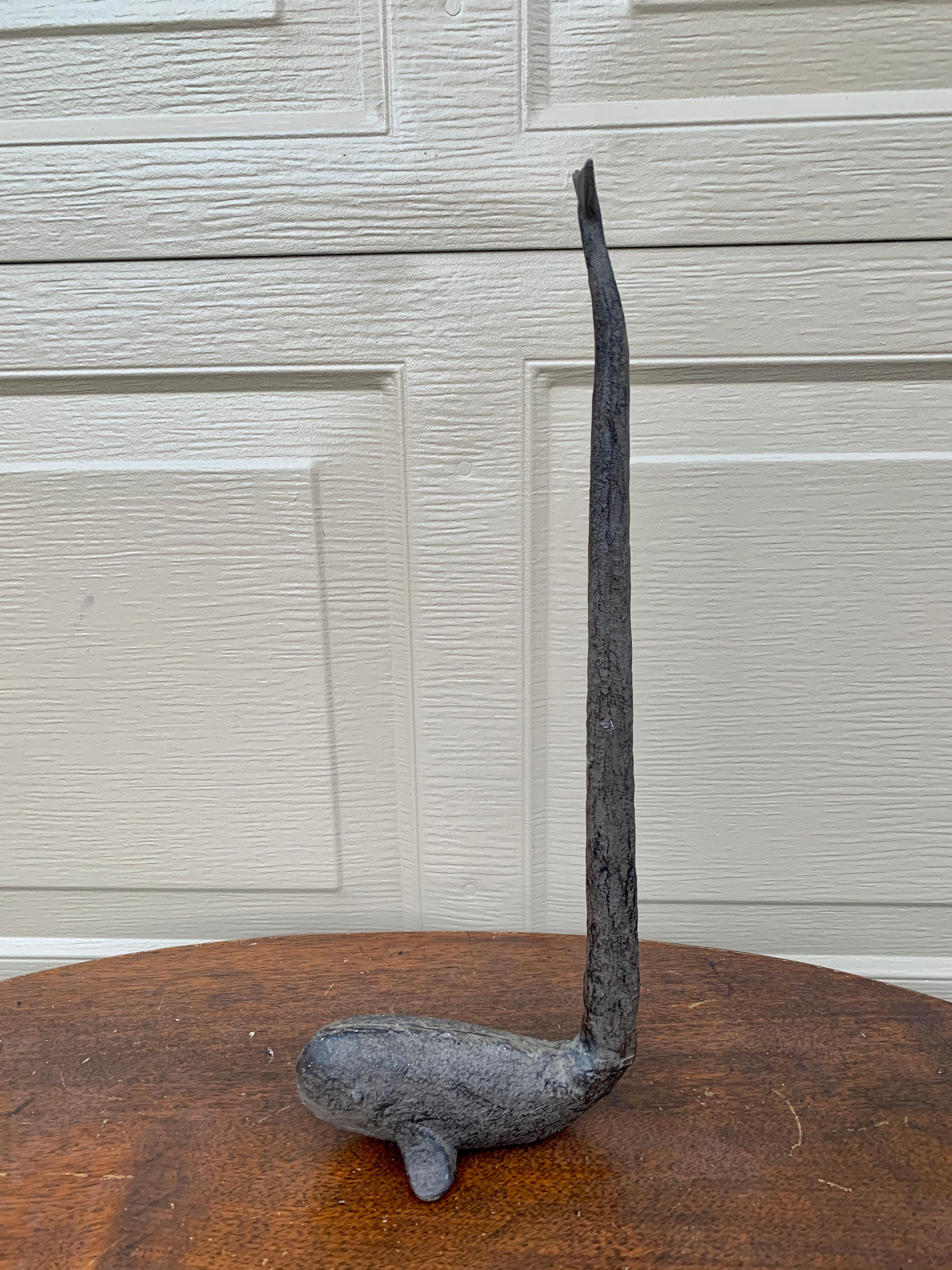 Country Folk Art Cast Iron Whale Sculpture or Door Stop For Sale