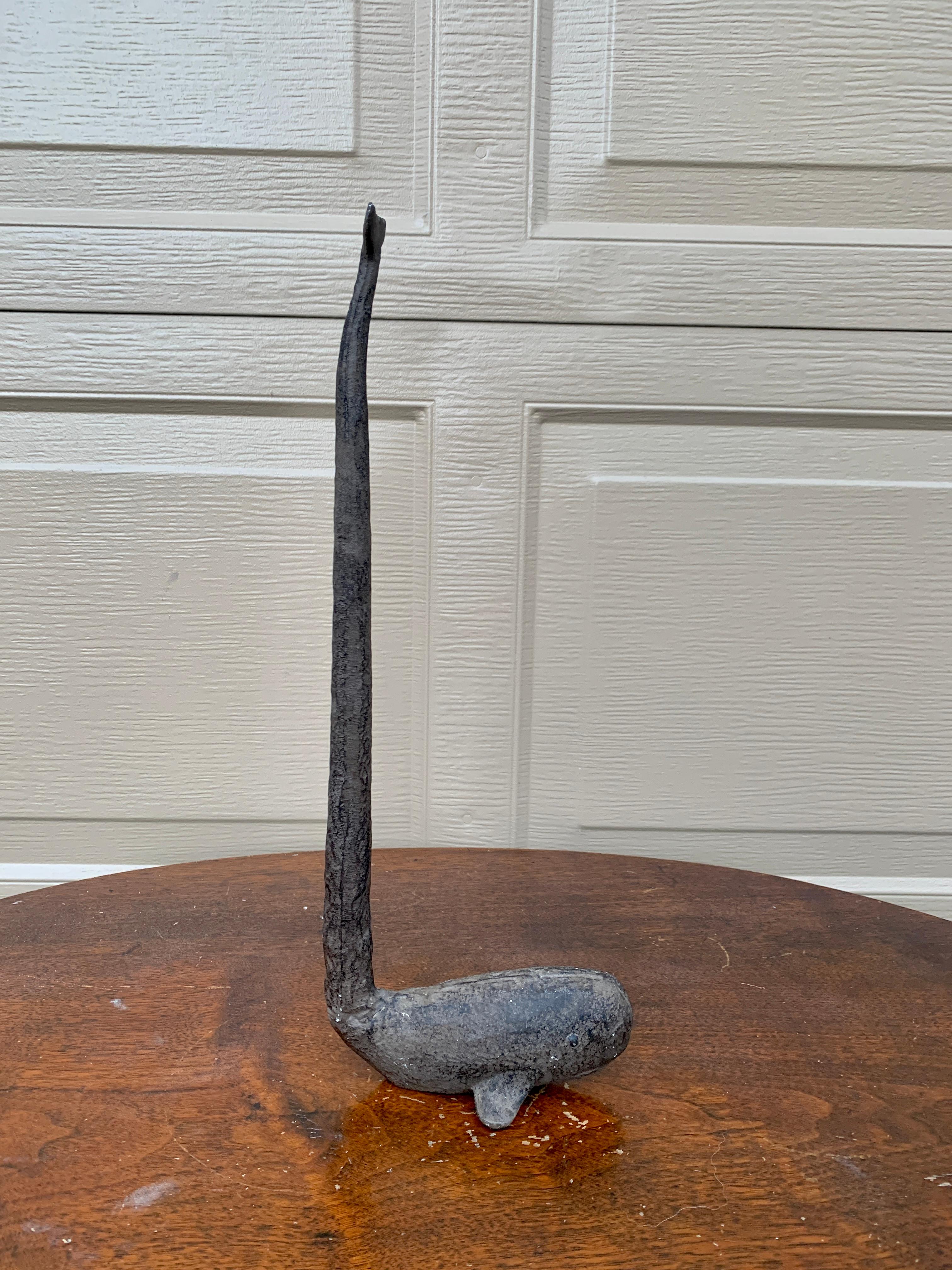 Folk Art Cast Iron Whale Sculpture or Door Stop In Good Condition For Sale In Elkhart, IN