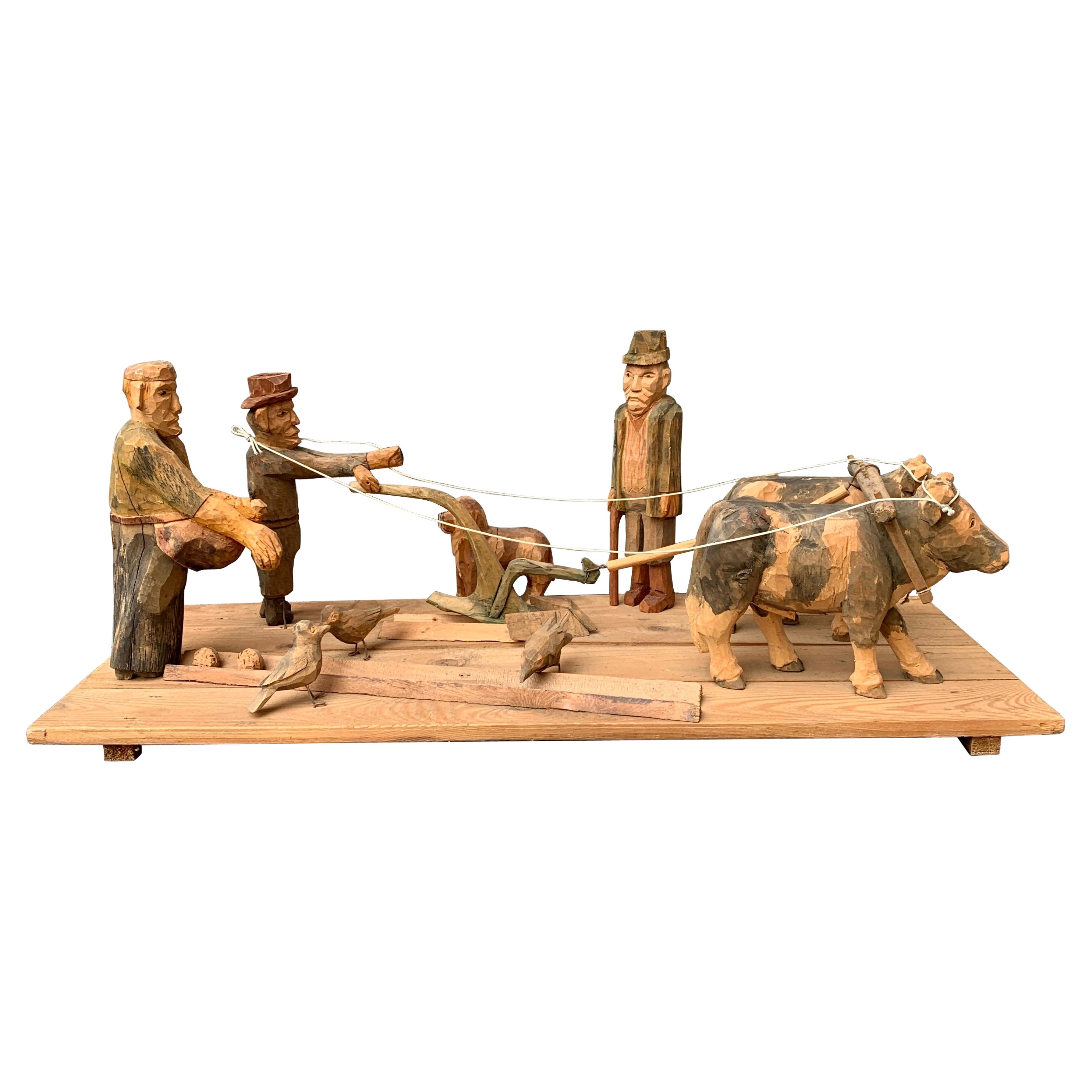 Folk Art Centerpiece Sculpture of Swedish Potato Farmers